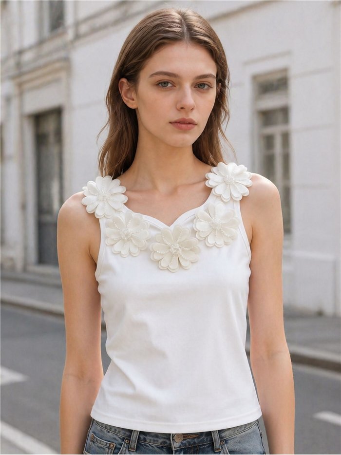 Floral appliqué tank top