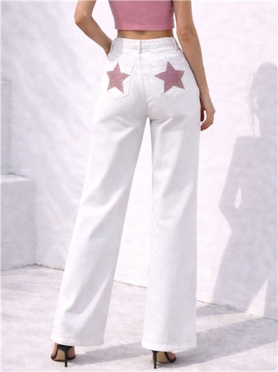 Plus size star pocket wide leg jeans