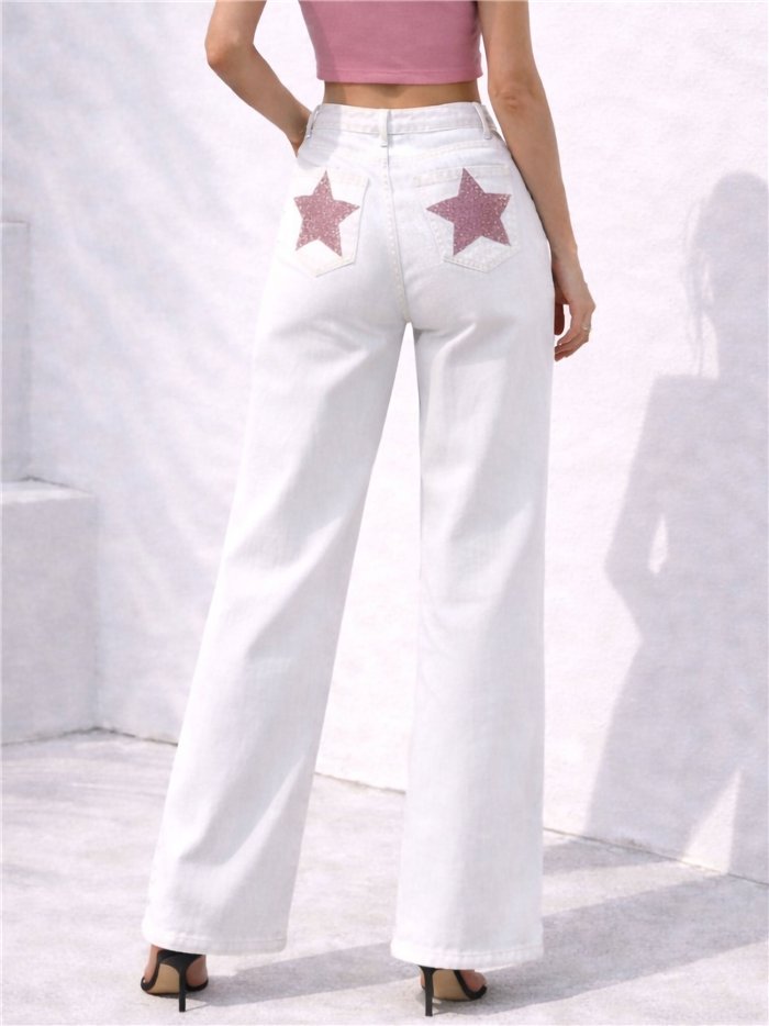 Plus size star pocket wide leg jeans