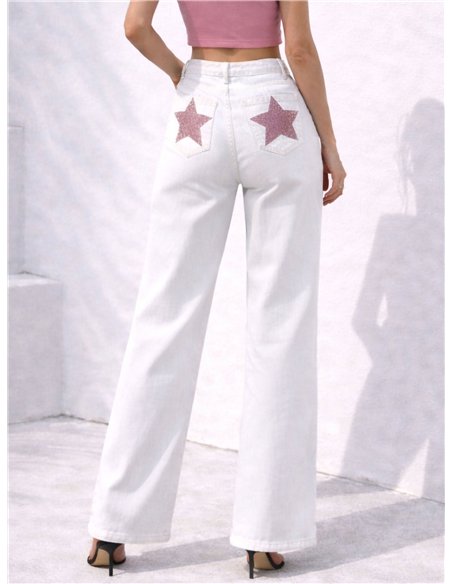 Plus size star pocket wide leg jeans
