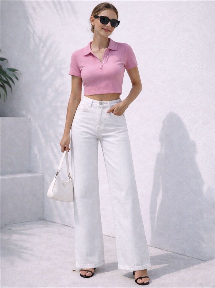 Plus size star pocket wide leg jeans