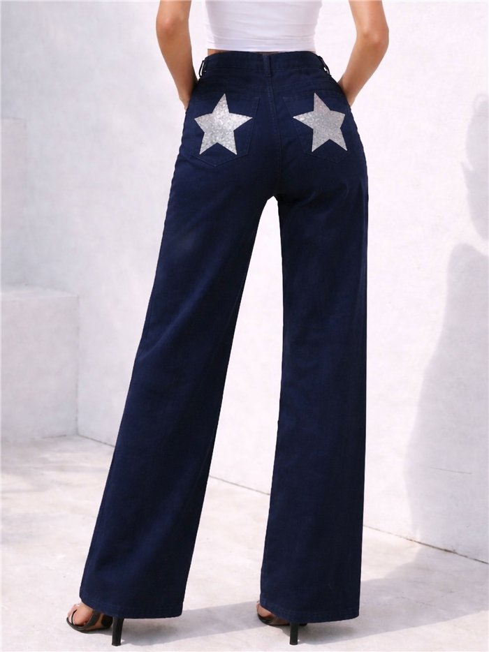 Plus size star pocket wide leg jeans