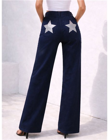 Plus size star pocket wide leg jeans