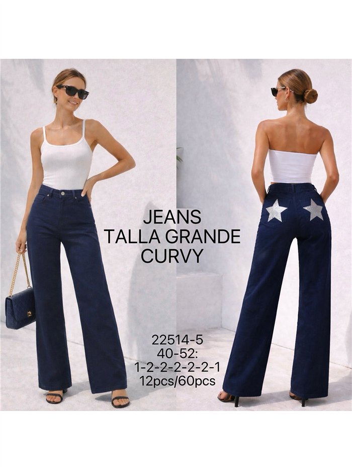 Plus size star pocket wide leg jeans