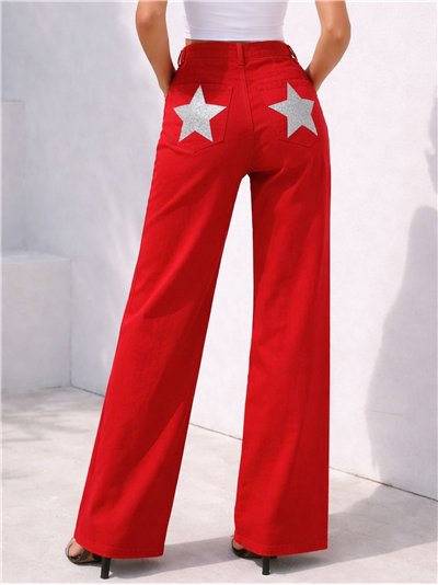 Plus size star pocket wide leg jeans