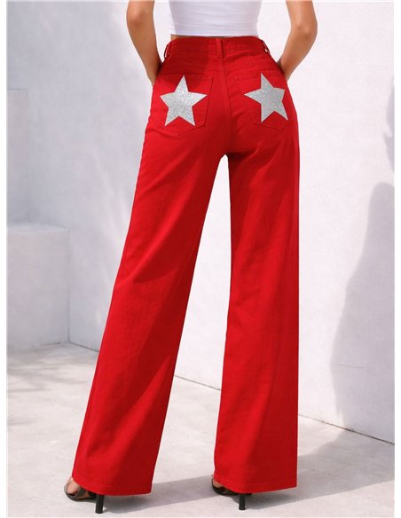 Plus size star pocket wide leg jeans