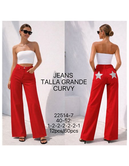 Plus size star pocket wide leg jeans