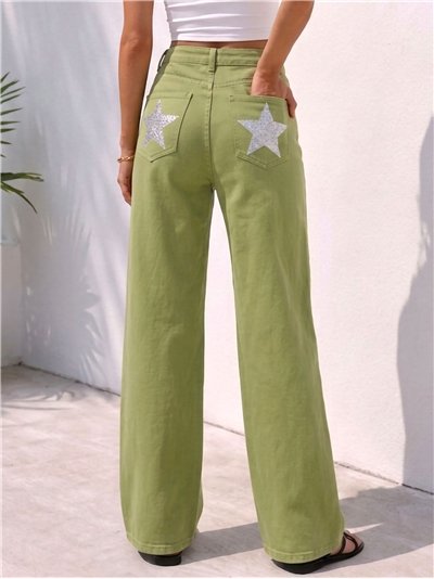Plus size star pocket wide leg jeans