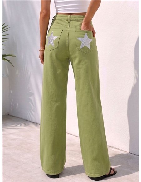 Plus size star pocket wide leg jeans