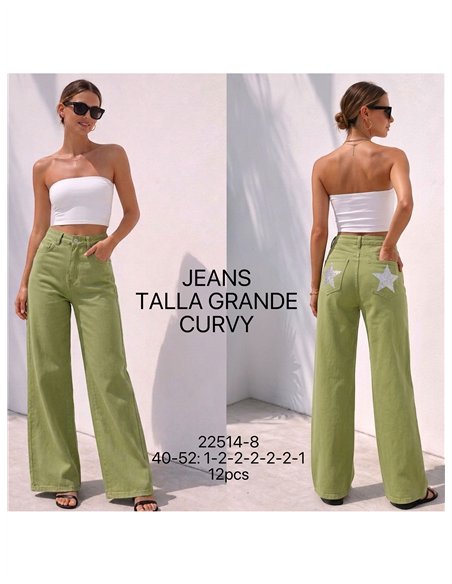 Plus size star pocket wide leg jeans