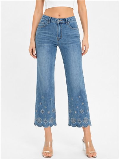 Embroidered hem straight jeans