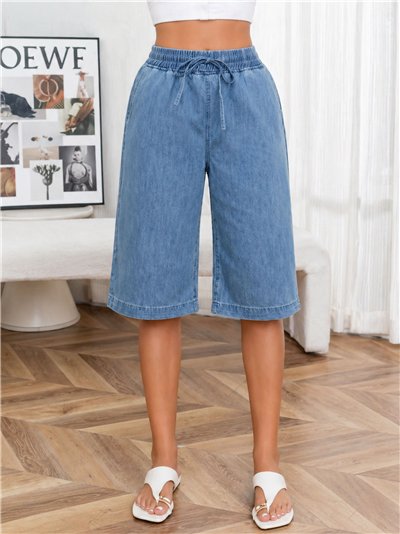 Calças culote em denim com cintura elástica