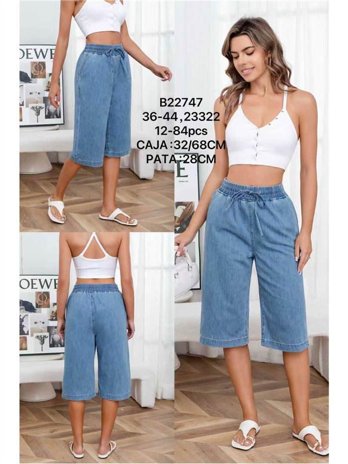 Elastic waist denim culotte trousers
