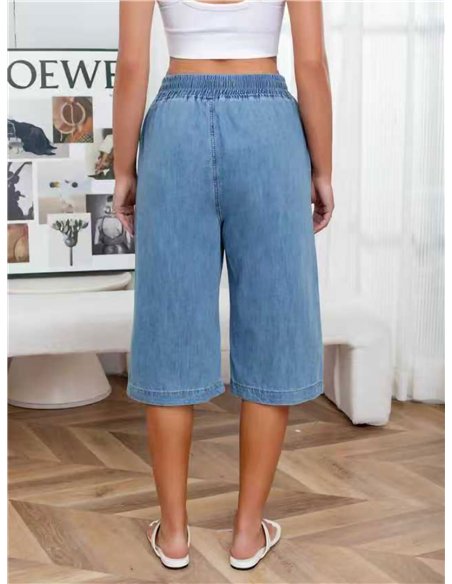 Elastic waist denim culotte trousers