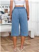 Elastic waist denim culotte trousers