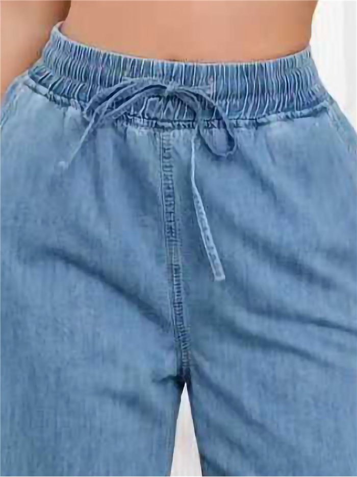 Elastic waist denim culotte trousers