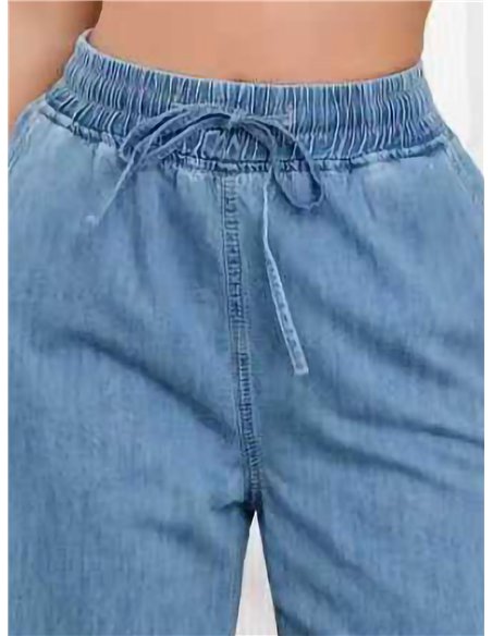 Elastic waist denim culotte trousers