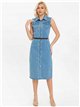 Vestido camisa jeans sem mangas com cinto