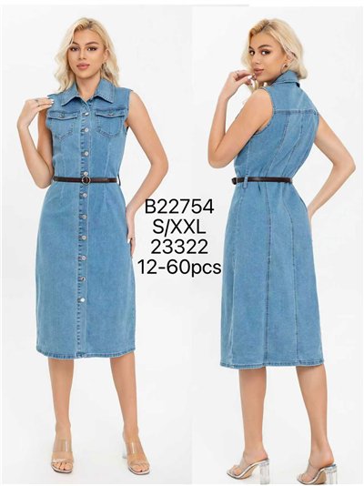 Vestido camisa jeans sem mangas com cinto 2