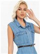 Sleeveless denim shirt dress with belt