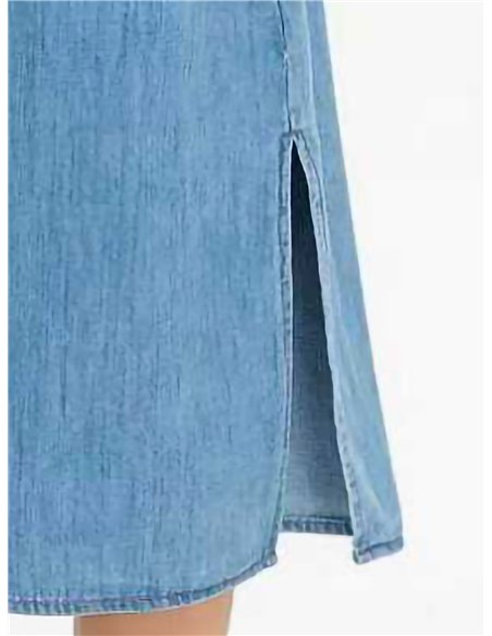 Sleeveless denim shirt dress with belt