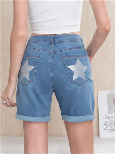 Bermuda jeans plus size com glitter e estrelas