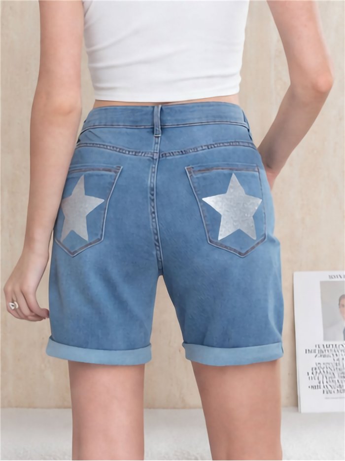 Bermuda jeans plus size com glitter e estrelas