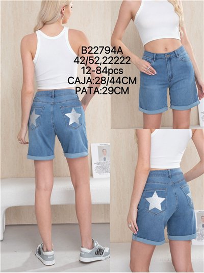 Bermuda jeans plus size com glitter e estrelas 2