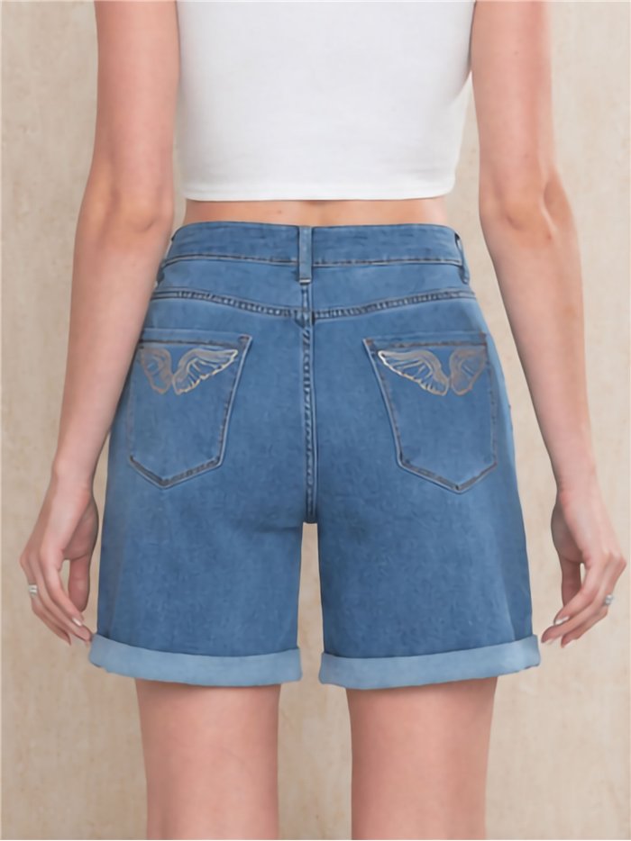 Plus size glitter wing denim bermuda shorts
