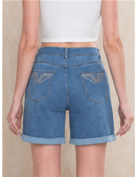 Plus size glitter wing denim bermuda shorts