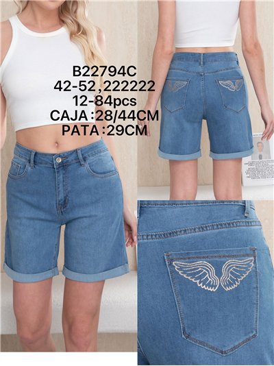 shorts jeans tamanho grande com asas brilhantes 2