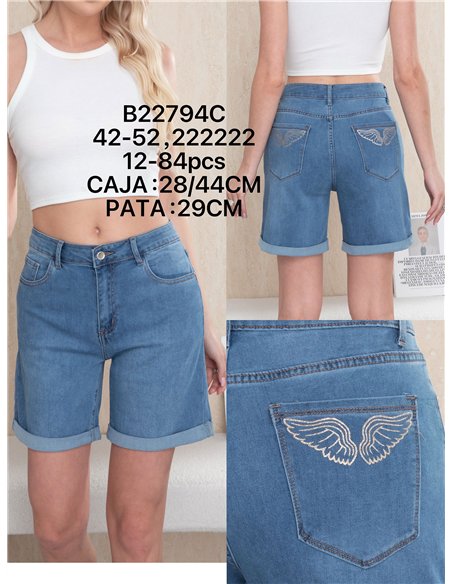 Plus size glitter wing denim bermuda shorts