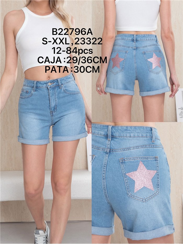Shorts jeans com estrelas brilhantes