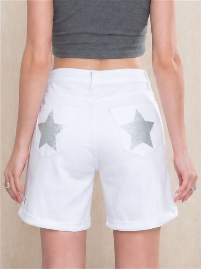 Plus size glitter star pocket bermuda shorts