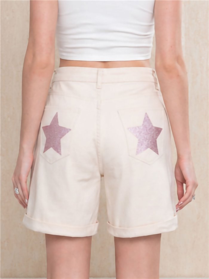 Bermuda plus size com glitter e bolsos.