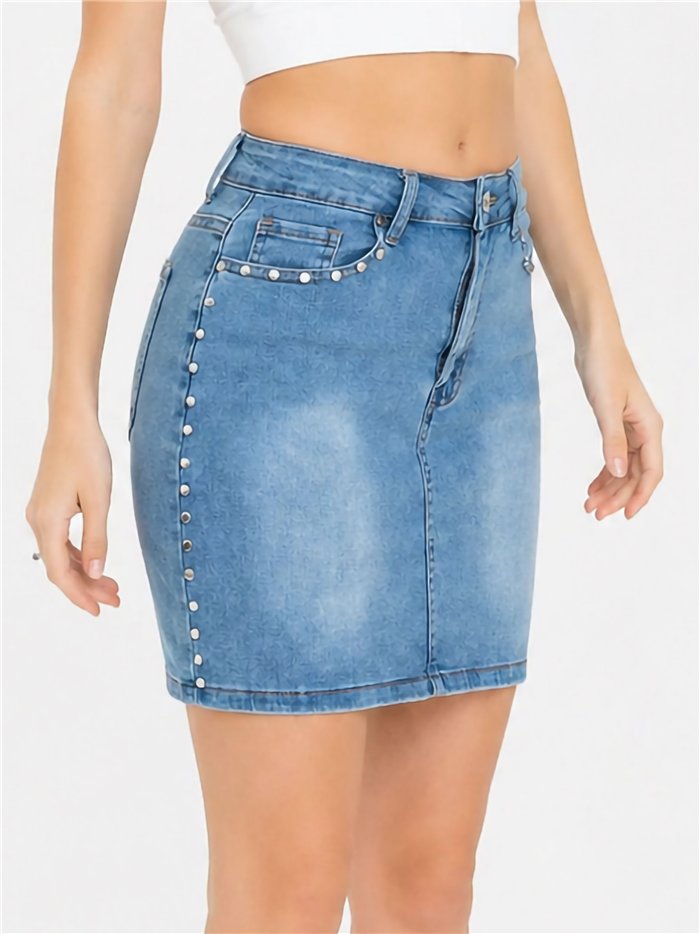 Minissaia jeans com tachas