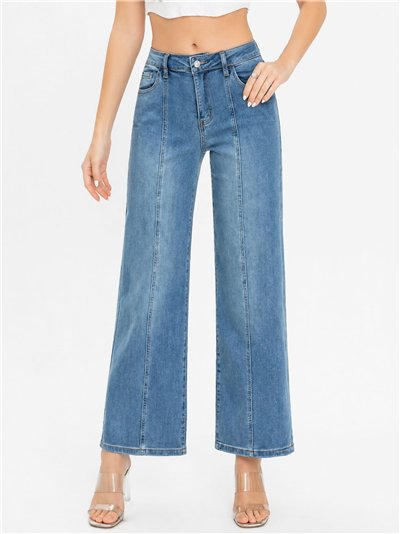 Calça jeans de perna larga com costura frontal