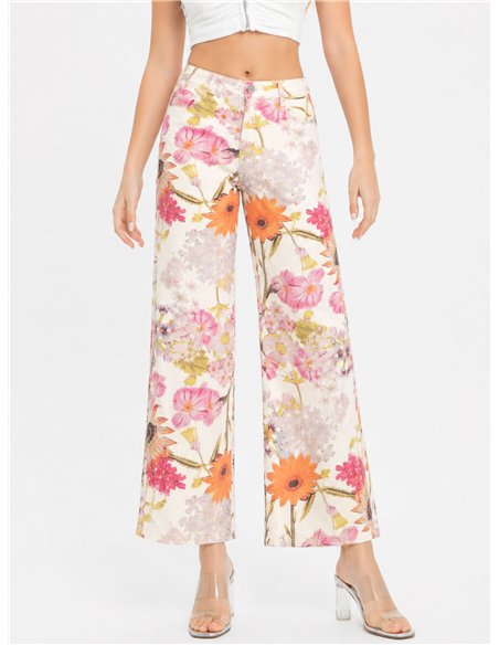 Floral print wide leg jeans