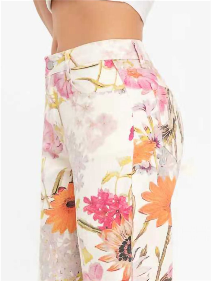 Floral print wide leg jeans