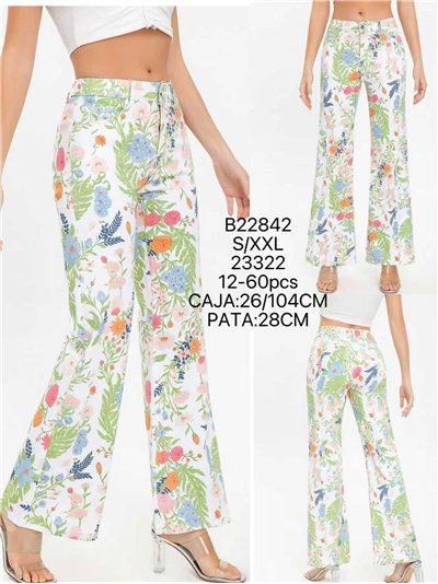 calça jeans de perna larga com estampa floral 2