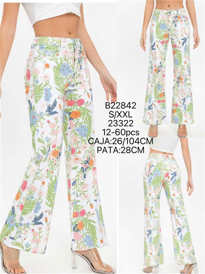 calça jeans de perna larga com estampa floral