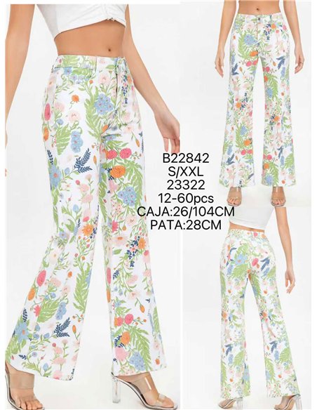 calça jeans de perna larga com estampa floral