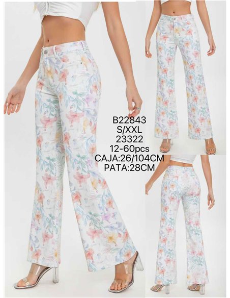 calça jeans de perna larga com estampa floral