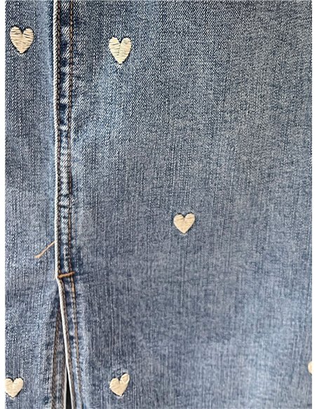 Heart embroidered denim midi skirt