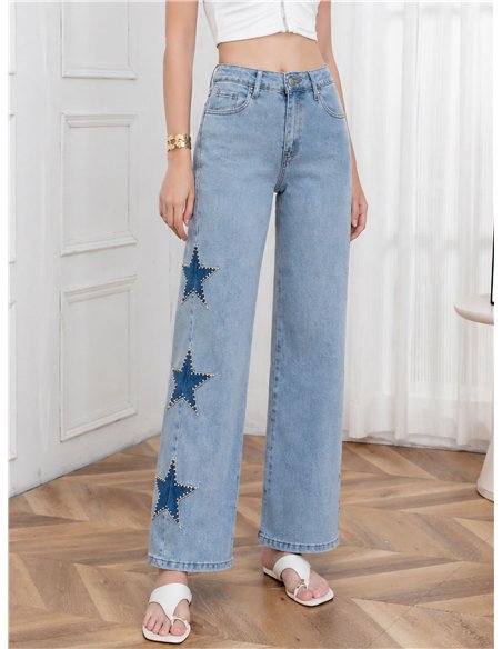 Side star wide leg jeans with studs