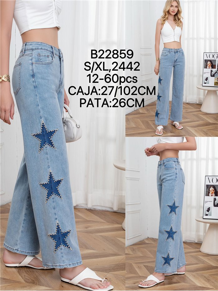 Side star wide leg jeans with studs