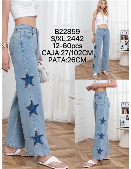 Side star wide leg jeans with studs