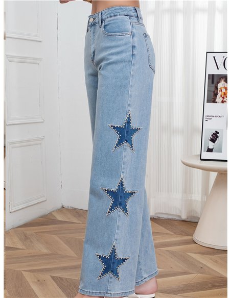 Side star wide leg jeans with studs