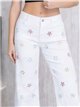 Calça jeans de perna larga com flores bordadas