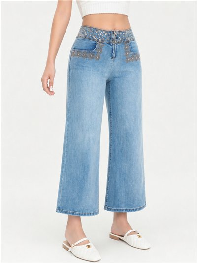 Calça jeans étnica bordada